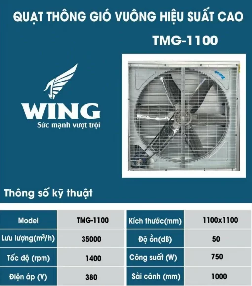 Quạt hút công nghiệp 1100x1100 Wing TMG 1100